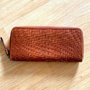 Cole Haan Cognac Genevieve Optic Woven Leather Zippy Wallet